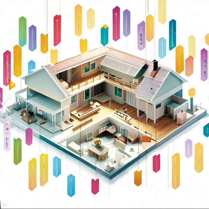 画像の中央には、大きな家が描かれています。家は分割されており、各部位（例えば、キッチン、バスルーム、屋根、床など）のリフォーム費用の相場が表示されています。これらの値は、各部分に小さな札が貼られて表示されています。

画像の左側には、部位別のリフォーム料金相場を示す棒グラフが描かれています。グラフの各棒は異なる色で表示され、家の中の対応する部分と色が一致しています。これにより、視覚的に各部分の費用を比較しやすくなっています。

画像の右側には、リフォーム工事の追加工事が必要になる可能性を表す警告マークとともに、その詳細を説明するテキストが書かれています。また、「見積もり依頼して比較検討することが大切です」とのメッセージもあり、その下にはボタンを描いて「ここから見積もり依頼へ！」と示しています。

このイラストは、さまざまなリフォームの費用相場を視覚的に理解しやすく、また、リフォームを検討している人々が正しい見積もりを取得するための重要性を強調しています。手書き風のデザインは、全体的にフレンドリーでアクセスしやすい雰囲気を醸し出しています。